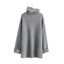 Load image into Gallery viewer, [EAM]2019 New Spring High Collar Long Sleeve Solid Coor Black Gary Loose Big Size Warm Knitting Sweater Women Fashion JA950